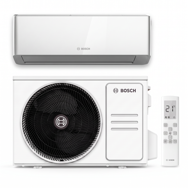 Bosch Climate 7000i Set: Innengerät mit Silberrahmen, Außengerät und Fernbedienung