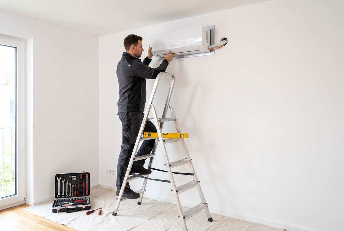 Fachmontage: Innengerät wird knapp unter der Decke montiert